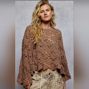 POL Brown Crochet Sweater